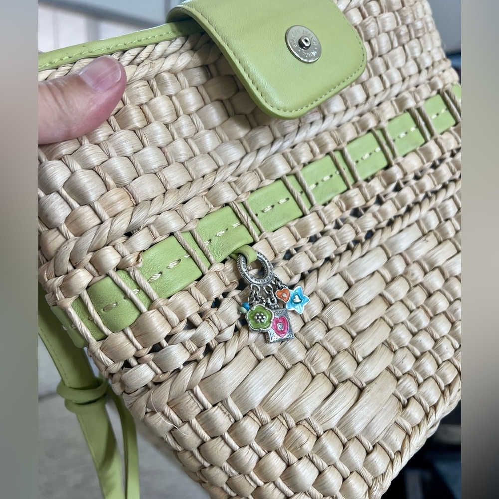 Brighton Authentic Vintage Straw Purse Lime Green Trim & Strap - Picture 10 of 13